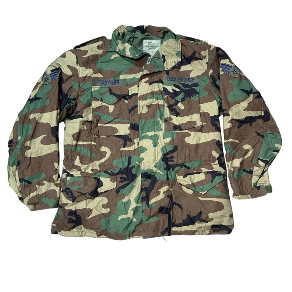 USAF Woodland Camo Field Jacket Extra Large Long Cold Weather Coat - Picture 1 of 5